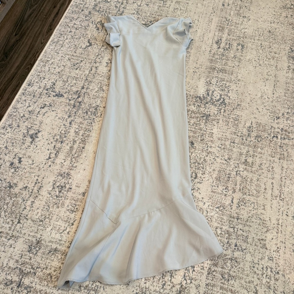 LEITH Womens Light Blue Gray Flutter Sleeve Tie Neck Ruffle Hem Maxi Midi Dress - Picture 5 of 6
